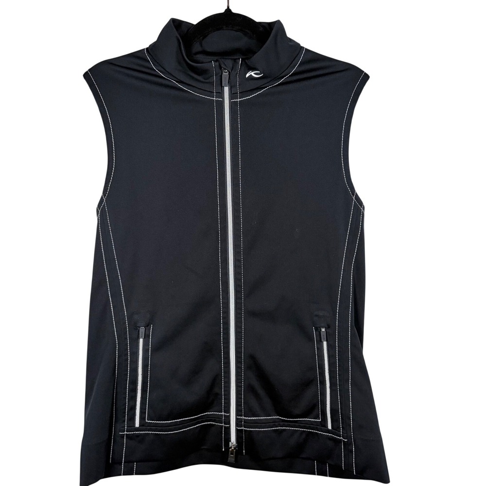 Kjus Womens Golf‎ Vest Black White Contrast Stitch Full Zip Size 40 L Large